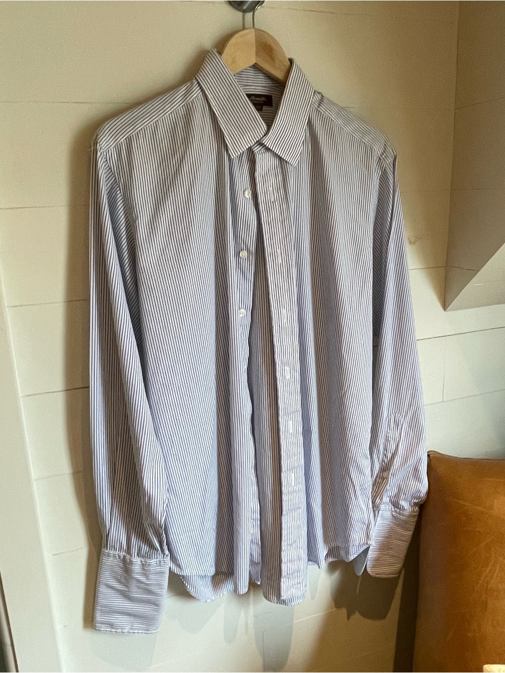 Hamilton Men's Light Blue Pinstripe Dress Shirt